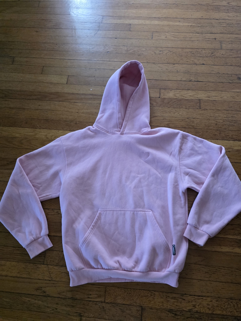 Pastel Pink Women's Pullover Hoodie with Heart Detail